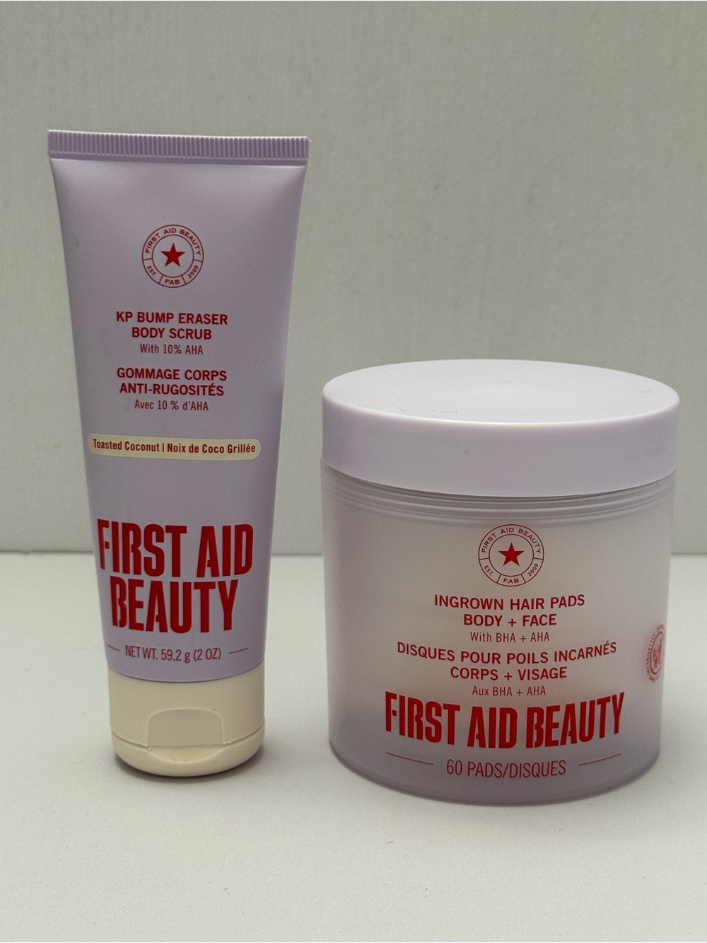 First Aid Beauty Ingrown Hair Duo 60 Pads & KP Bump Eraser Body Scrub 2oz Set